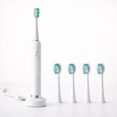 Imagem de Escova de Dentes Elétrica USB Recarregável | 4 Cabeças | Limpeza Profunda e Suave (Branco)