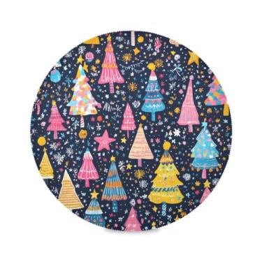 Imagem de STAYTOP Jogo americano redondo para árvore de Natal e estrelas, 6 peças, tapetes de mesa antiderrapantes fáceis de limpar para decoração de mesa de festa e churrasco