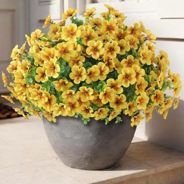 Imagem de VIERENA 12 pacotes de flores artificiais e eucalipto para uso externo, glória matinal falsa de seda resistente ao sol com plantas falsas de eucalipto para jardim, varanda, casa de fazenda, decoração