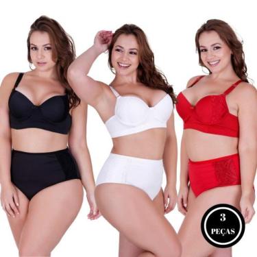 Imagem de Kit 3 Conjunto de Lingerie Plus Size Calcinha Cós Alta - c7 KIT 3 DANI