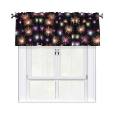 Imagem de LPLSNWS Saias curtas estampadas de fogos de artifício, cortinas curtas de banheiro, adequadas para cozinha, quarto, lavanderia