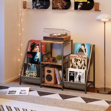 Imagem de Suporte para toca-discos com armazenamento de vinil, marrom rústico
