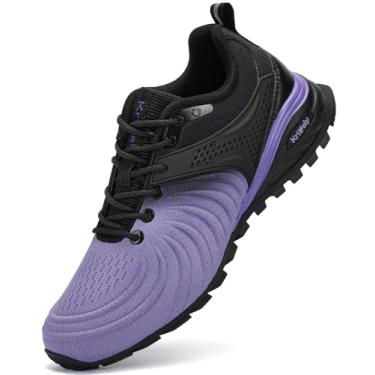 Imagem de Kricely Tênis de caminhada masculino, respirável, leve, moderno, antiderrapante, esportivo, academia, corrida, trilha, corrida, Roxa, 7