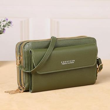 Imagem de Bolsa transversal para mulheres, bolsas de couro para mulheres, bolsa de telefone, carteira, porta-cartão de crédito, porta-moedas, Verde escuro, Bolsa tiracolo feminina moderna