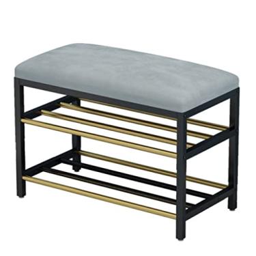 Imagem de Prateleira de sapateira, organizador de sapato, sapateira, sapateira, organizador de banco de metal com organizador de armazenamento de 2 níveis para entrada no corredor, sapato, suporte de sapato