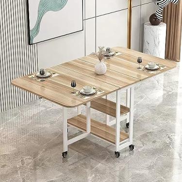 Imagem de Mesa de jantar dobrável moderna, mesa de jantar de folhas caídas, mesa de cozinha expansível com 6 rodas, mesa de jantar com economia de espaço, dobrável em 3 formas, para cozinha, quarto, sala de