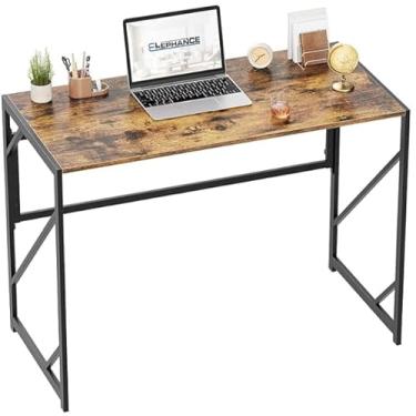 Imagem de Escrivaninha moderna para escritórios em casa, sem montagem, mesa dobrável para espaços pequenos (marrom rústico, 80 cm)