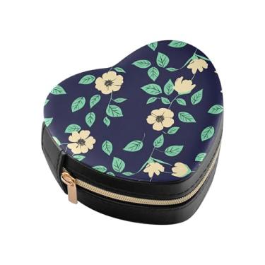 Imagem de Burbuja Caixa de joias floral em forma de coração mini estojo de joias de viagem para mulheres e meninas, estojo portátil organizador de armazenamento para brincos, anéis, colares e pulseiras
