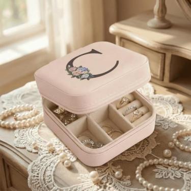 Imagem de Estojo de joias de viagem para mulheres, organizador de caixa de joias de viagem, presentes rosa personalizados para meninas, esposa, mãe, presente para amiga, irmã, avó, tia, caixa de joias