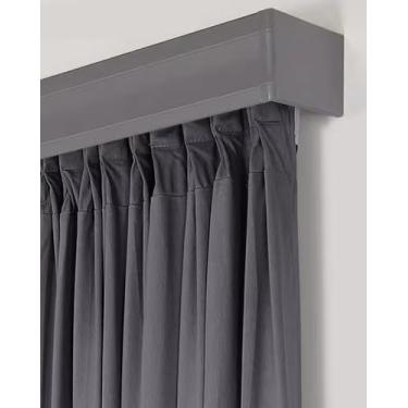 Imagem de Cortina trilho cortina haste capa caixa moldura - cinza, caixas móveis para hastes de cortina acima de janelas, varanda/banheiro cortina trilho duplo, fácil de instalar (cor: montagem na parede