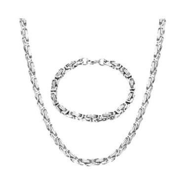 Imagem de Conjunto De Pulseira E Colar De Cadeia Bizantina Em Aço Inoxidável Dou