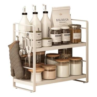 Imagem de porta-temperos organizador de especiarias rack de especiarias rack de especiarias 2 camadas rack de temperos de metal organizador de especiarias balcão de armazenamento suporte de prateleira de