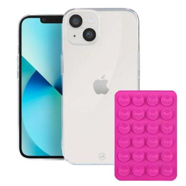 Imagem de Kit Capa Crystal Slim Para Iphone 14 + Ventosa Rosa Gshield