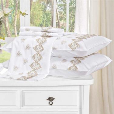 Imagem de Jogo De Lençol Queen Sensualle Bordado 400 Fios Algodão 4 Peças - Branco