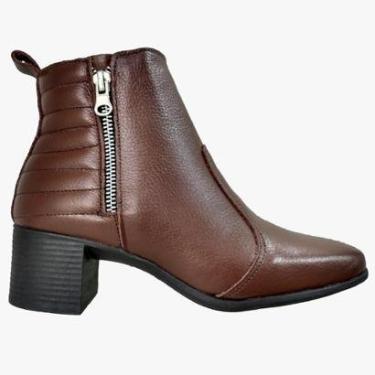 Imagem de Bota Cano Curto De Couro Com Ziper Salto Baixo Confortavel-Feminino