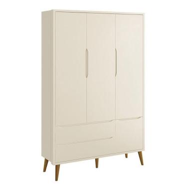 Imagem de Guarda Roupa Infantil 3 Portas Theo Retrô Areia Fosco Com Pés Amadeirado Reller Móveis Areia Fosco