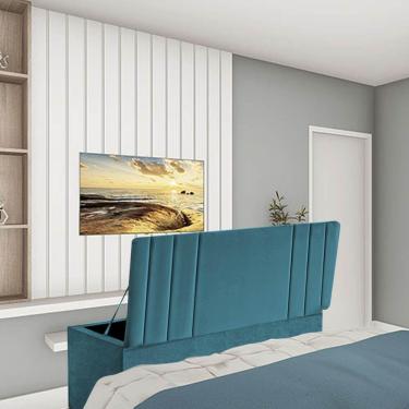 Imagem de Calçadeira Baú Recamier Estofada Cama Queen 160cm Grécia Corino Azul Turquesa- Mabe Magazine