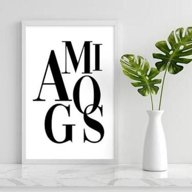 Imagem de Quadro Decorativo Palavra Amigos 24X18Cm - Madeira Branca - Quadros On