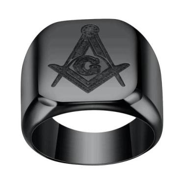 Imagem de Anéis Maçônicos De Aço Inoxidável Preto Para Homens, Joias De Casament