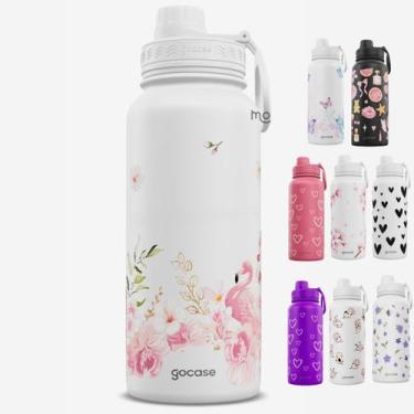 Imagem de Garrafa Térmica Gocase Fresh 950ml Estampas, Branca Flamingo Glitter