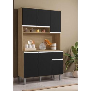 Imagem de Armário de Cozinha Compacta Marcia 3 Portas e Nicho Amêndoa Preto - AJ