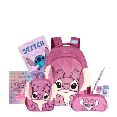 Imagem de Kit Mochila Stitch Costas Pelucia Lancheira E Estojo Triplo, Roxo