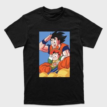 Imagem de Camiseta preta algodão ou Drytec Dragon Ball  Goku e Gohan  Nuvem Voad
