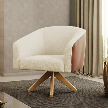 Imagem de Poltrona Sala Stella Sintético PU Nozes/Bouclê Bege Base Giratória MA30 D03 - D'Rossi