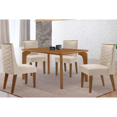 Imagem de Sala Jantar Mesa Londrina Tampo Curvo 120cm+4 Cadeiras Maldivas Madeir