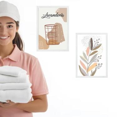 Imagem de Kit 2 Quadros Para Lavanderia Arte Boho 45X34Cm - Com Vidro