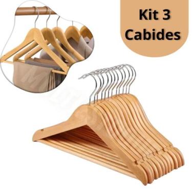 Imagem de Kit 3 Unidades Cabides De Madeira com Verniz - CLEAN TECH