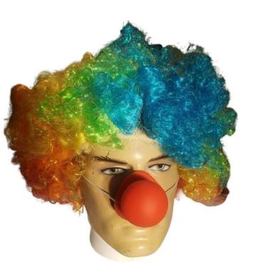 Imagem de Kit Palhaço Peruca Colorida E Nariz Borracha Som Fantasia - Lynx Produ