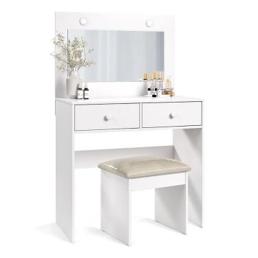 Imagem de Penteadeira Camarim Maia Branco Com Banqueta Almofadada - Móveis Luapa Branco