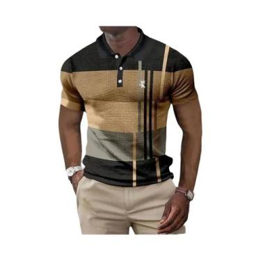 Imagem de Camisa Polo Masculina De Manga Curta Com Bloco De Cores E Botões Para 