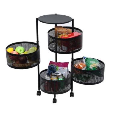 Imagem de Fruteira De Chão Redonda Giratória 4 Divisórias 3KAM CorBranco, Preto