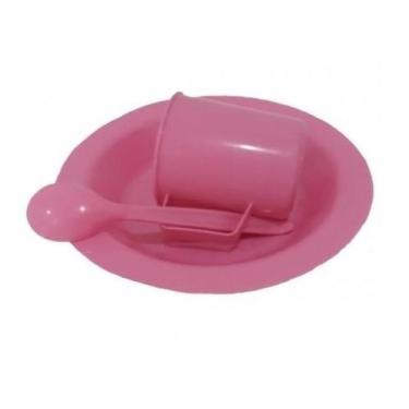 Imagem de Kit Merenda Escolar Rosa Prato Colher Caneca Plástica 300 ML - 100 Pçs