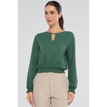Imagem de Blusa PKS Manga Longa Lastex Crepe Frisê Verde-Feminino