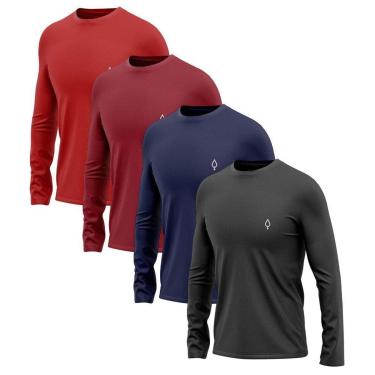 Imagem de Kit 4 Camiseta Masculina Dry Manga Longa Academia Camisetas-Masculino