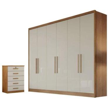 Imagem de Guarda Roupa Casal New Messina Com Gaveteiro Suiça Cumaru 25 Fendi - H