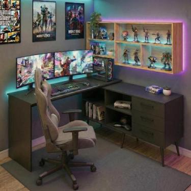 Imagem de Mesa Gamer em L para Computador com 3 Gavetas Nexus Multimóveis MP6048