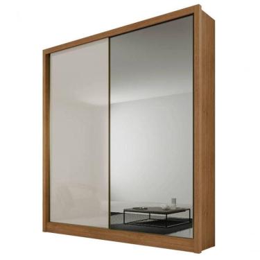 Imagem de Guarda Roupa Solteiro Com Espelho Mdf 3 Gavetas - Virtus -cumaru/fendi - Móveis Horizonte