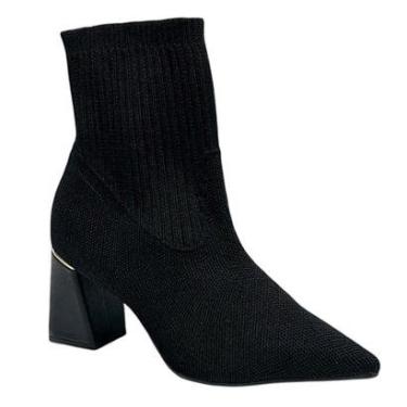 Imagem de Bota Bebecê Knit Cano Curto Bico Fino T7022-026 Preta-Feminino