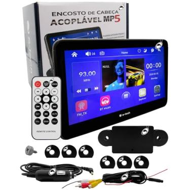 Imagem de Encosto Cabeça Acoplar E-Tech Mp5 Tela 8 Polegadas Monitor Espelhamento Android IOS Blu...
