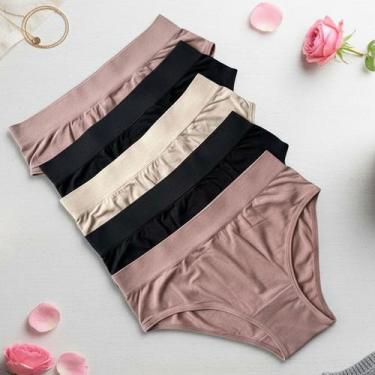 Imagem de Kit 5 Calcinha Alta Larga Feminina Microfibra Sem Costura COR:SORTIDAS