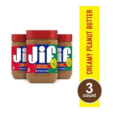 Imagem de Kit 3 Potes Manteiga de Amendoim Jif 454g Cremosa  Original Americana 