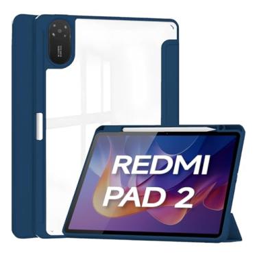 Imagem de Rino Cases Capa Smart Cover Transparente Redmi Pad 2 11" (2025) - Magnética Multi-ângulo Suporte Caneta Auto Despertar TPU e Acrílico (Azul-marinho, Apenas Capa)