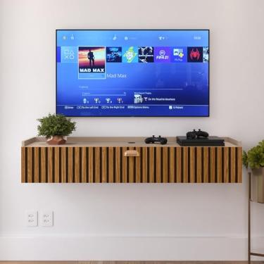 Imagem de Rack Suspenso Home Classic New Pequeno Sala Estar Quarto Tv 32 Polegadas 1 Porta Puxador Concha - Lojas RPM (Fendi/Ripado)