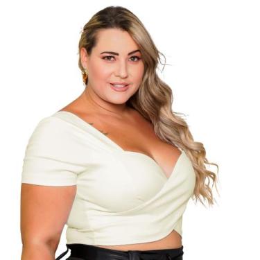 Imagem de Cropped Transpassado Com Manga Alfaiataria Plus Size - Pwlk Fashion, O