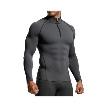 Imagem de Camiseta De Compressão Masculina Slim Fit De Manga Longa Para Fitness,