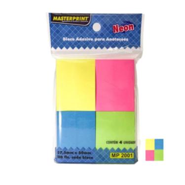 Imagem de Bloco Adesivo Masterprint Post-it Neon 4 Cores com Cola Reposicionável 37,5X50MM 100 Fo...